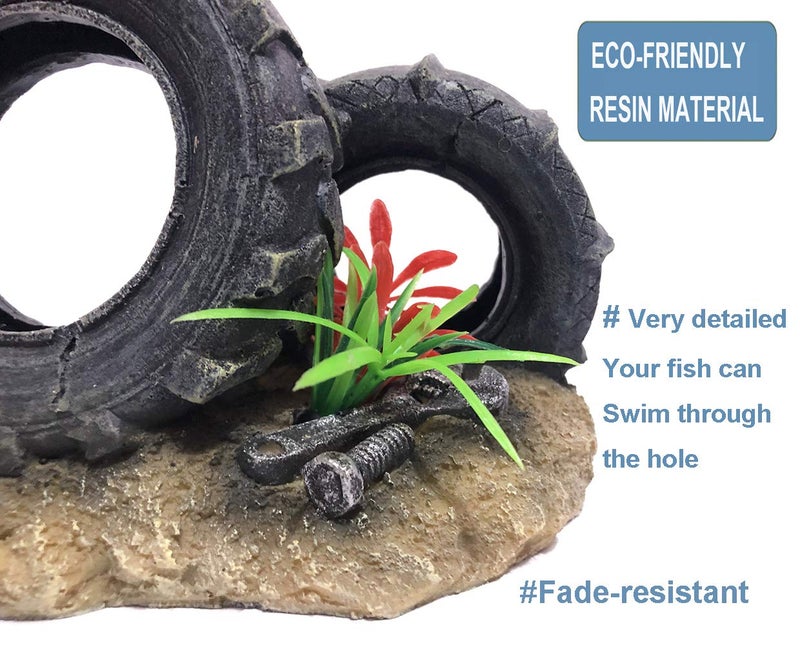 SLOCME Aquarium Tyre Decorations - Resin Material Tyre Decorationsï¼ŒFish Tank Tyre Ornament Aquarium Environment Friendly Decorations - Image 5